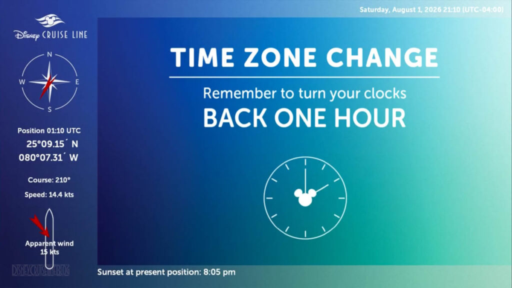 Destiny Stateroom TV Time Change Back 1 Hour