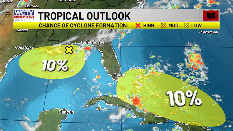 A 10% chance of both areas of interest developing.