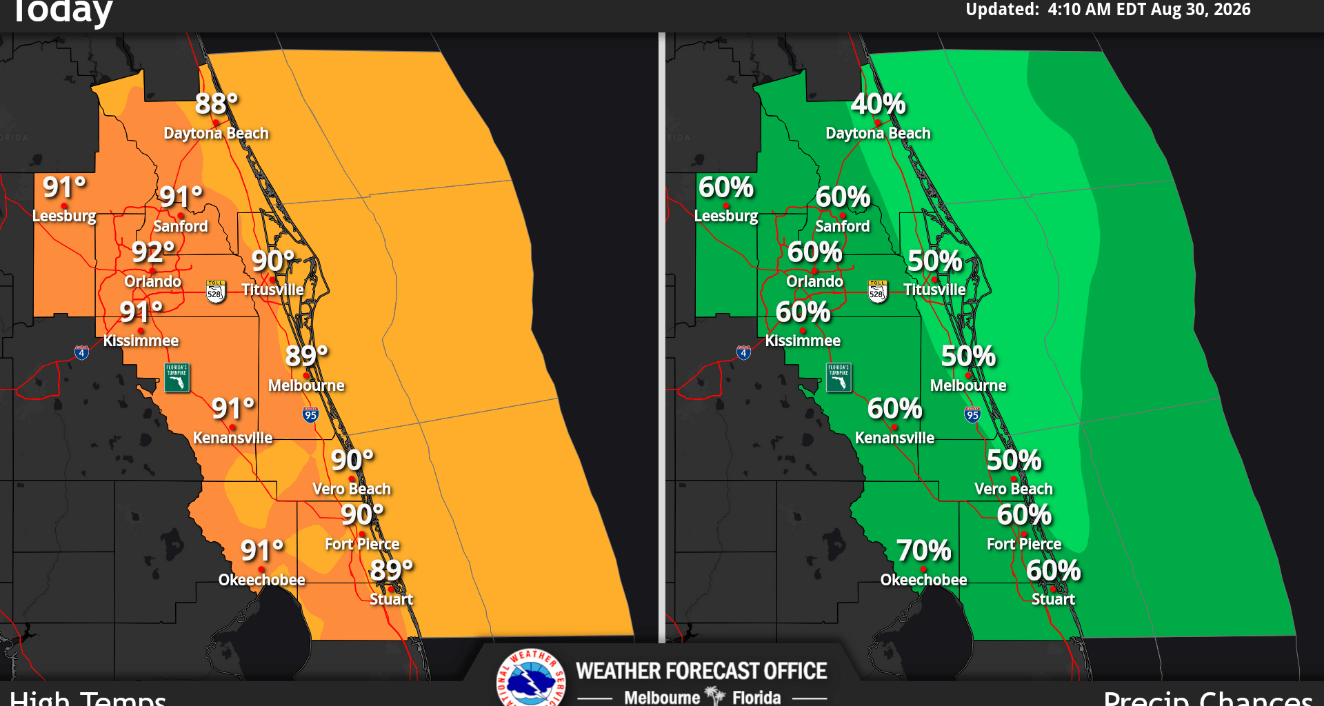 Central Florida’s high temps remain stagnant while chances of rain increase – Orlando Sentinel