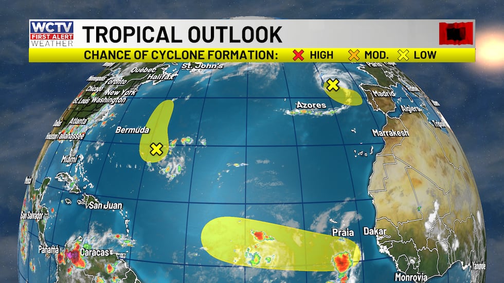 Three areas to watch in the Atlantic with low development chance.