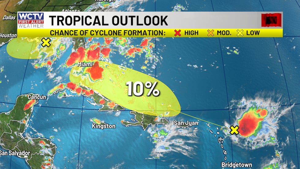 A small chance of tropical development near the Bahamas this week.