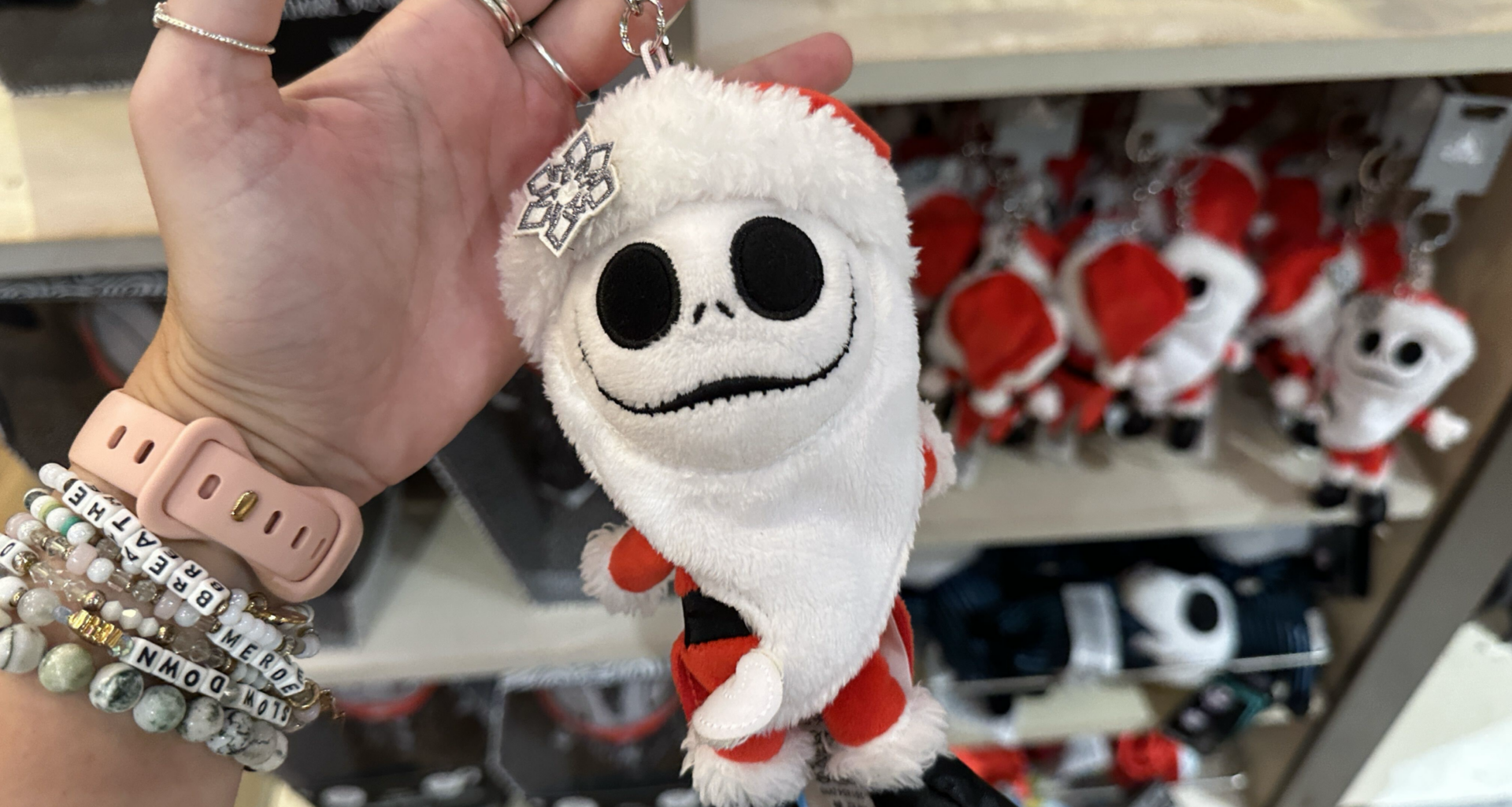 A new Santa Jack Skellington plush keychain has arrived at Disney Springs ahead of the holiday season at Walt Disney World.