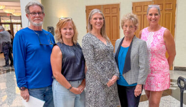 San Jose residents Grady Pope, Lisa Friedlander, Elise Brosch, Amy Calfee and Chrissy Kinne before the July 28 city council meeting.
