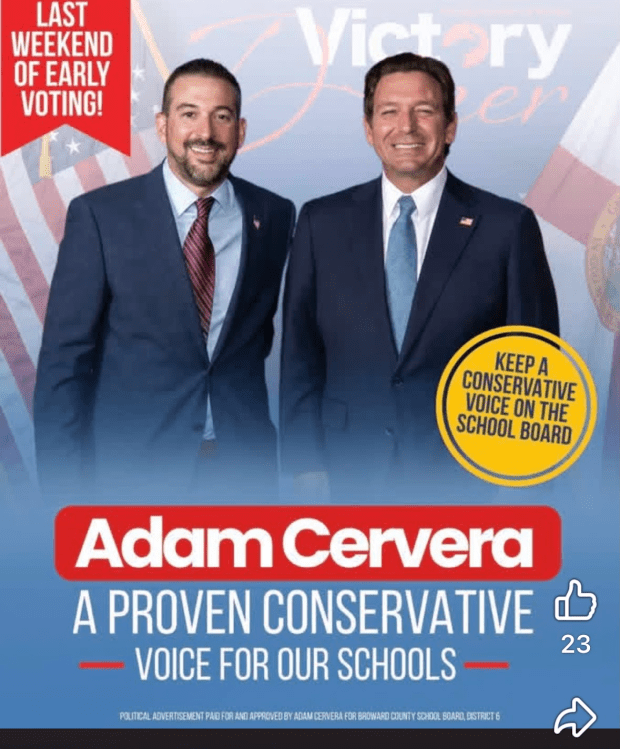 Adam Cervera played up his Republican ties in Tuesday's election. That won't work in a November general election.