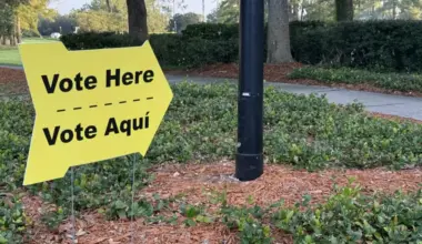 A "vote here" sign on election day, August 18, 2026.