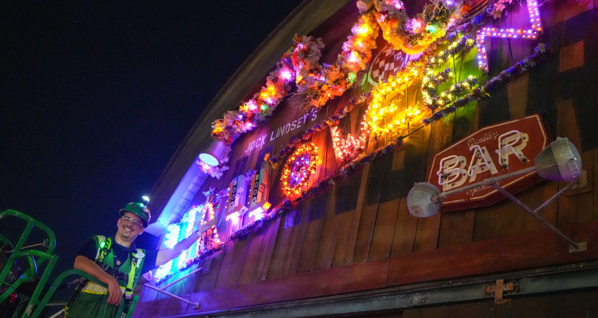 The Team Behind the Halloween Sign at Jock Lindsey's Hangar Bar
