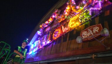The Team Behind the Halloween Sign at Jock Lindsey's Hangar Bar