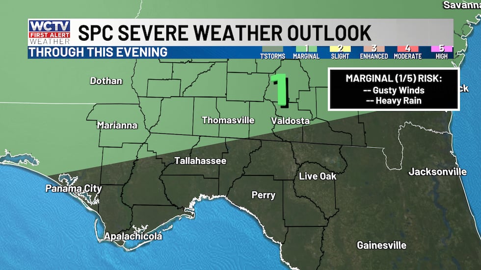 Strong storms are possible this afternoon and evening, especially in South Georgia.
