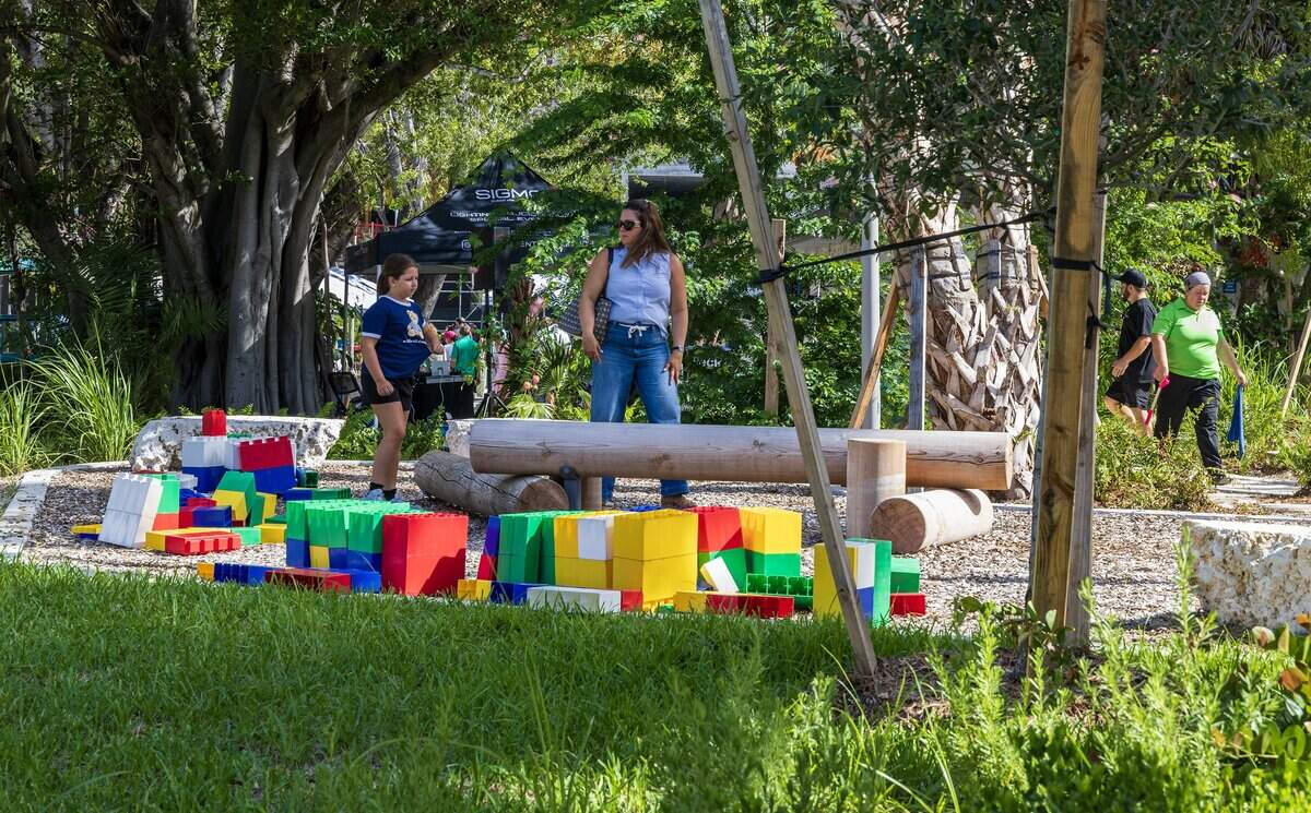 Lourdes Rosales and her daughter Valentina Delgado enjoyed the nice weather playing in the new playgrounds during the Nikki Spoelstra Play Forest Grand Opening ceremony, in South Miami's section of The Underline, sponsored by Mrs. Spoelstra, on Saturday August 15, 2026.