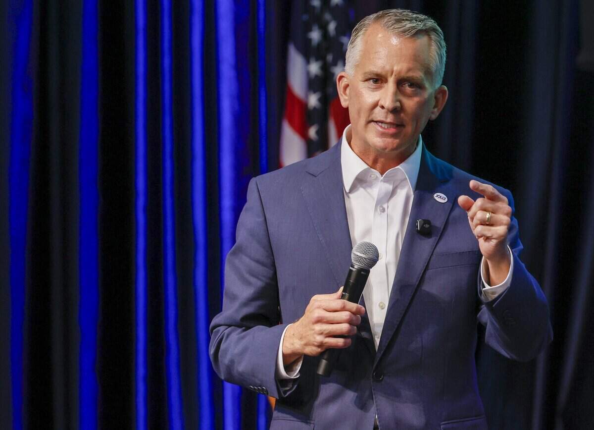 Democratic nominee for Florida governor, David Jolly, speaks during a campaign rally with running mate and former Congresswoman Gwen Graham at Florida International University Graham Center Ballroom in Miami on Florida, on Thursday, June 11, 2026.