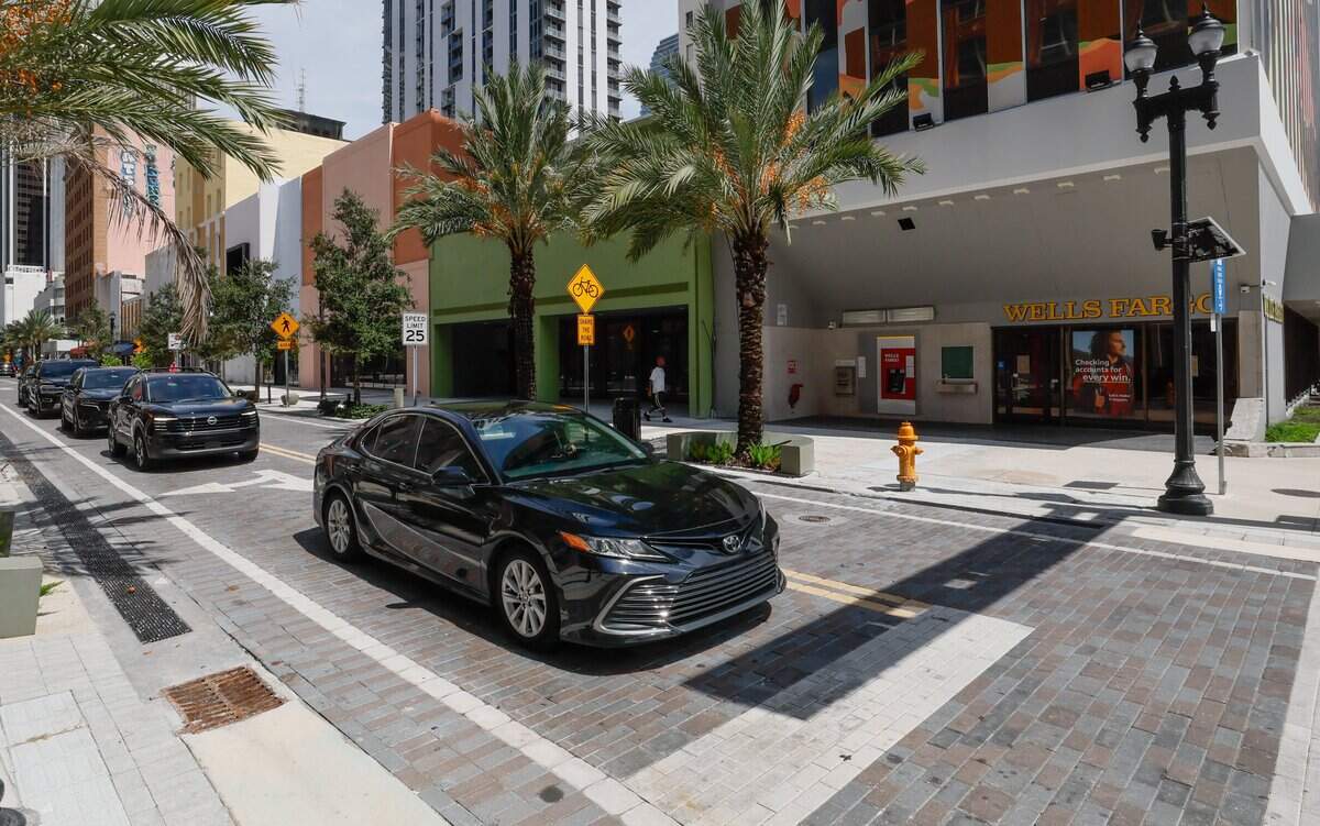 A paved East Flagler street in is open to traffic after years of on-off construction in downtown Miami on Tuesday, August 4, 2026.