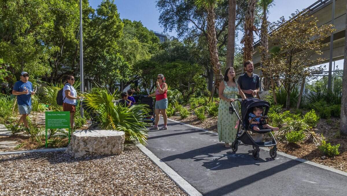 Families and kids enjoyed the nice weather walking around the pathways during the Nikki Spoelstra Play Forest Grand Opening ceremony, in South Miami's section of The Underline, sponsored by Mrs. Spoelstra, on Saturday August 15, 2026.