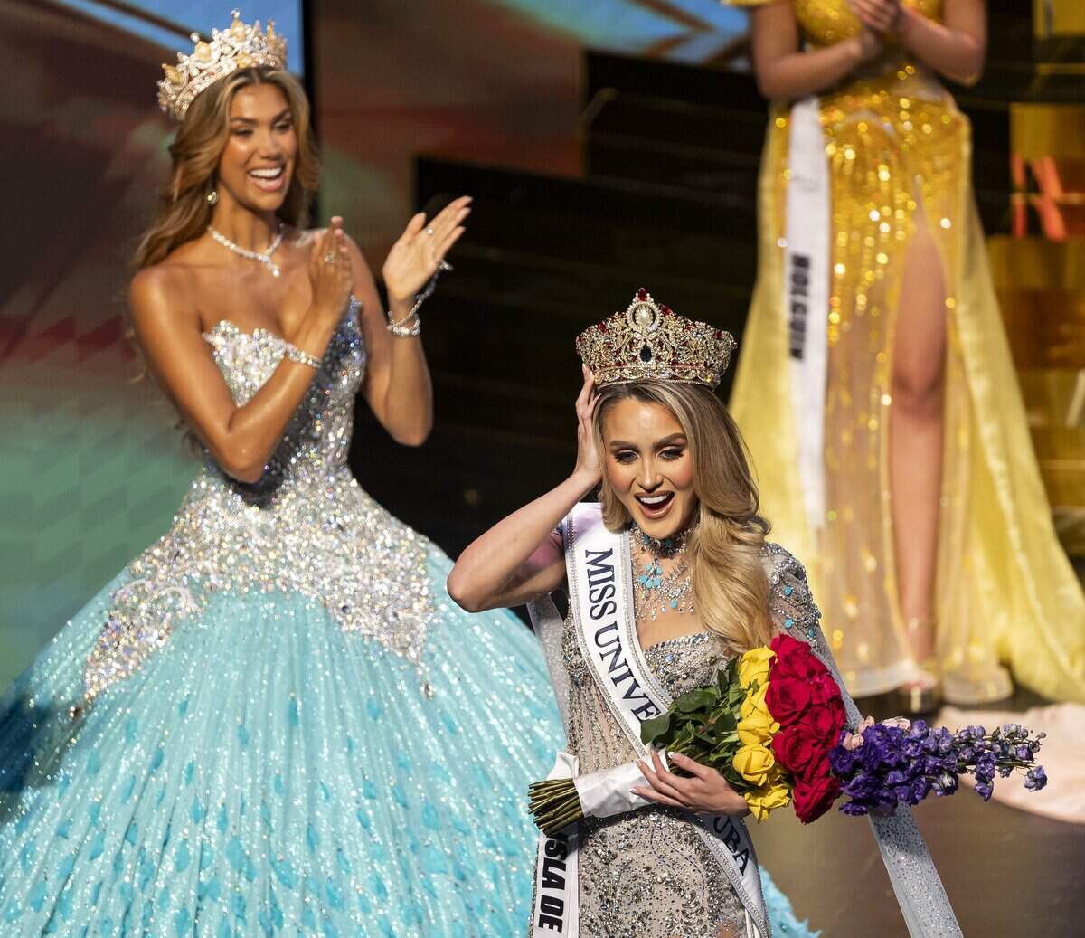 Mia Donadio, representing Isla De La Juventud, reacts after winning the Miss Universe Cuba 2026 beauty pageant at the Dennis C. Moss Cultural Arts Center on Thursday, Aug. 20, 2026, in Cutler Bay, Fla.