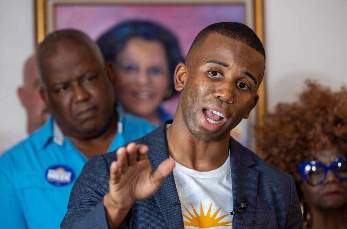 Kendrick Meek Jr. formally announces his candidacy for Congress at his residence in Miami, Fla., on Friday, June 12, 2026.