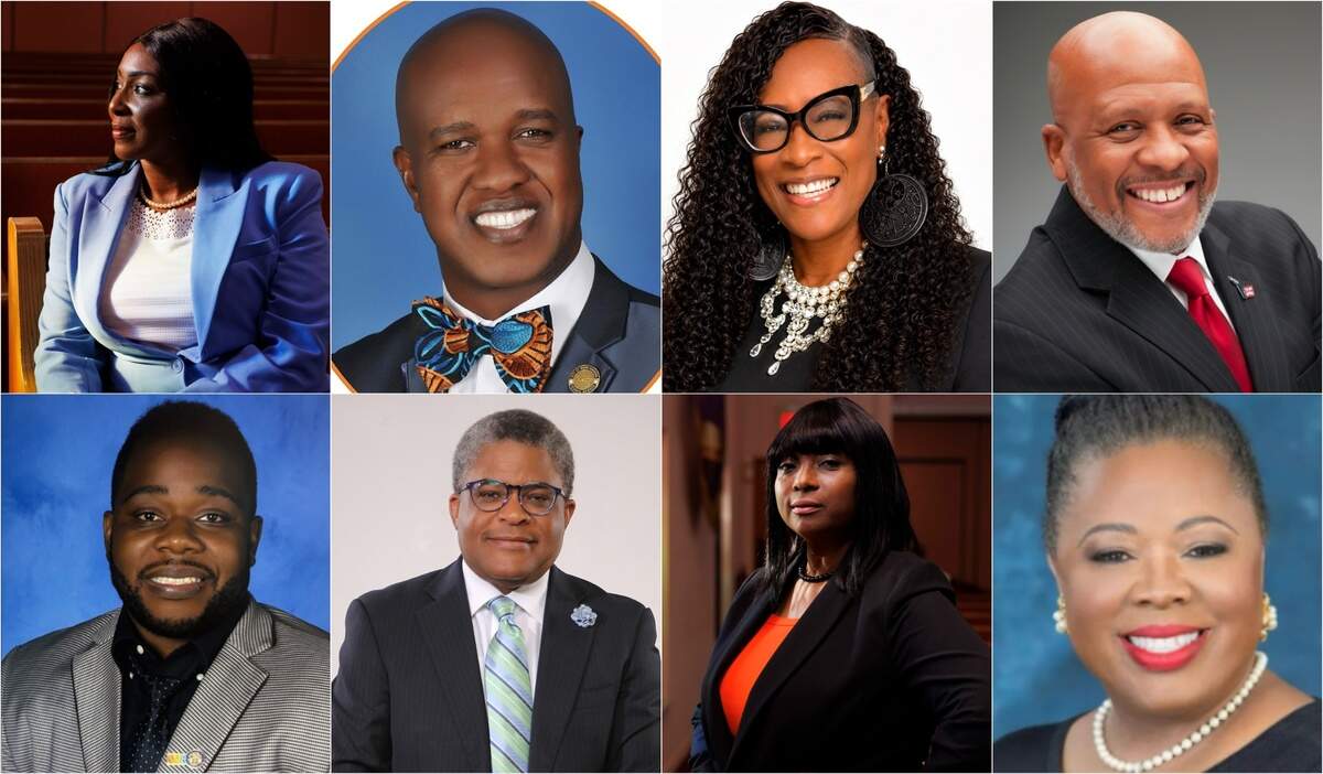 Candidates for Miami-Dade school board District 1 (clockwise from top left): Thera Johnson, Erhabor Ighodaro, Joy Jackson, Bernard WH Jennings, Katrina Wilson, Linda Cothiere, James Barry Wright, Wrendly Mesidor
