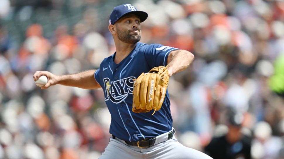 Tampa Bay Rays pitcher Nick Martinez delivers against the Baltimore Orioles in the first inning of a baseball game Sunday, Aug. 23, 2026, in Baltimore. (AP Photo/Gail Burton)