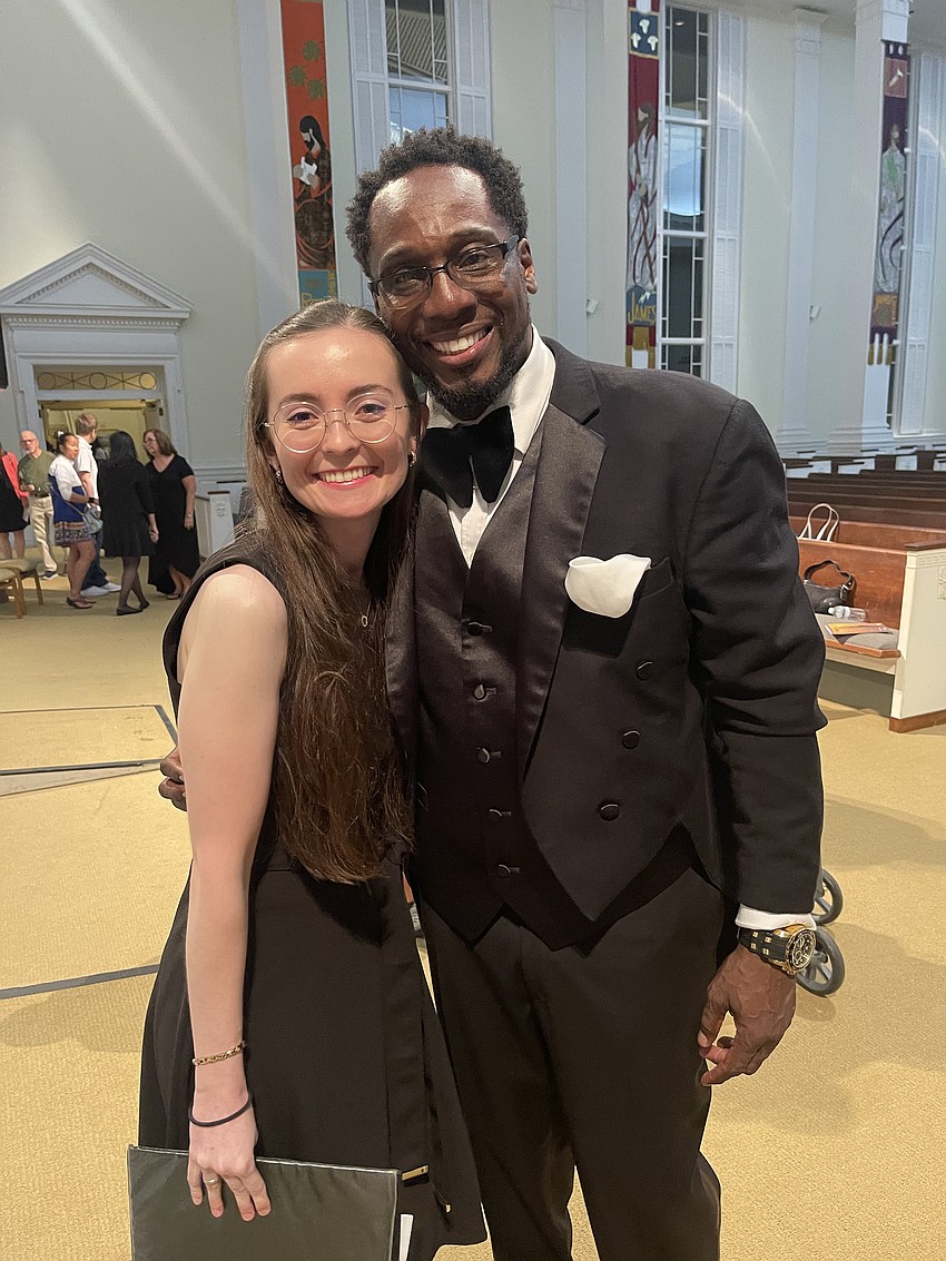 Nicole Kimmel is able to sing under the direction of Dr. Jeffrey Redding once again as a member of the Winter Garden Community Choir. He was her director at West Orange High.