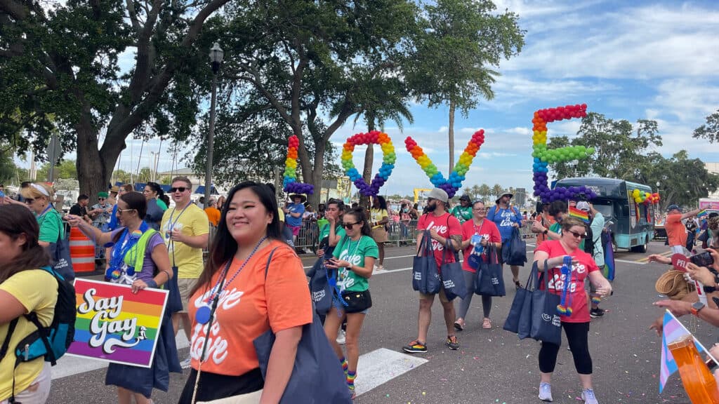 a big st. pete pride parade on the waterfront