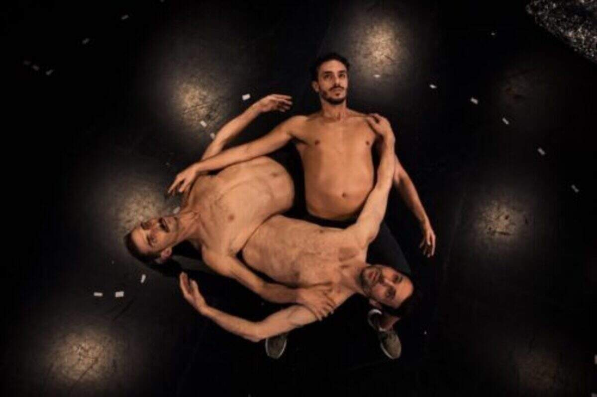 Luciano Rosso, Luciano Cortés and Alfonso Barón in “RESET.” “There is something about the value of the living human body—the body that gets tired, becomes exhausted, fails—that connects us with our humanity,” says Cortés.
