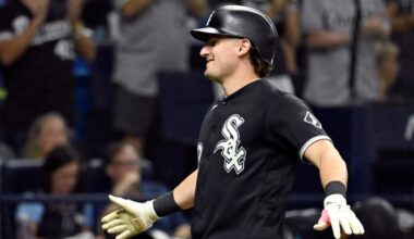 Chicago White Sox's Colson Montgomery celebrates after his home run during the sixth inning of a baseball game against the Tampa Bay Rays, Friday, July 31, 2026, in St. Petersburg, Fla. (AP Photo/Jason Behnken)