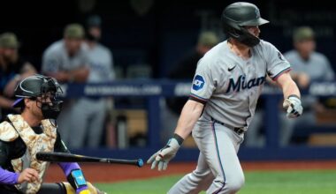 Liam Hicks watches his two-run single off Tampa Bay Rays pitcher Hunter Bigge during the 10th inning of a baseball game Saturday, May 16, 2026, in St. Petersburg, Fla. On Monday, Aug. 3, Hicks was traded to the Rays. (AP Photo/Chris O'Meara)