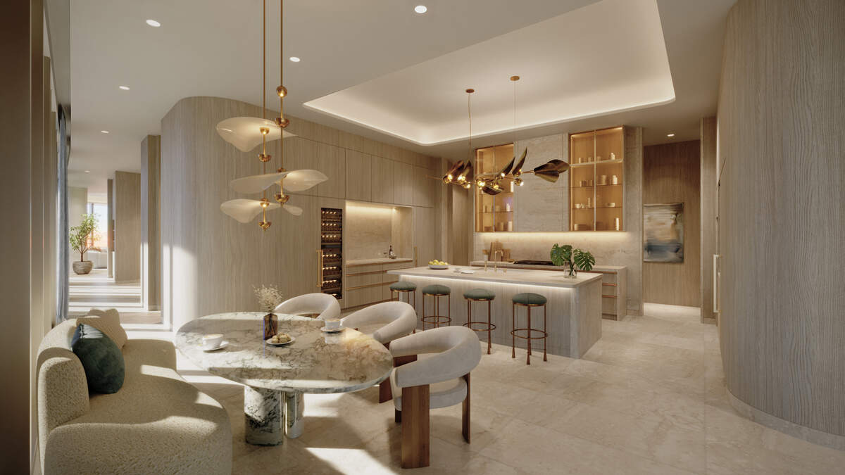 A rendering of the kitchen in the penthouse unit in the St. Regis Residences, Miami.