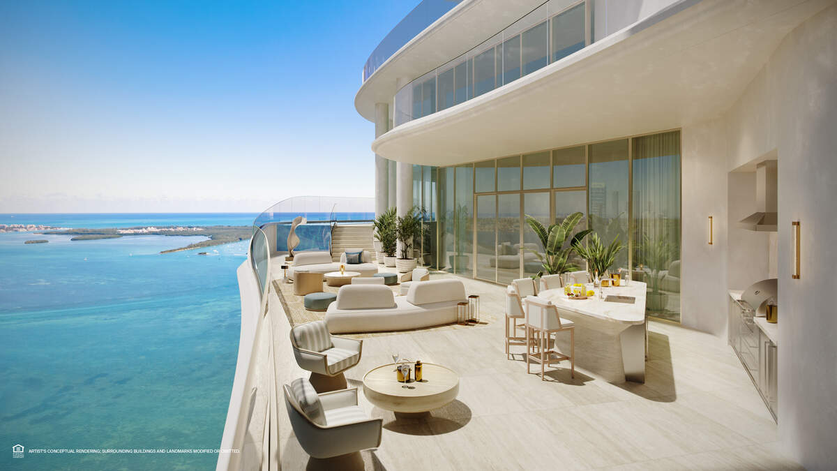 The penthouse unit will have expansive views of Biscayne Bay from its terrace.