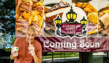 Andy Zarka poses for the camera at European Street Cafe’s “coming soon” pop-up event during the City’s 4th of July celebrations.