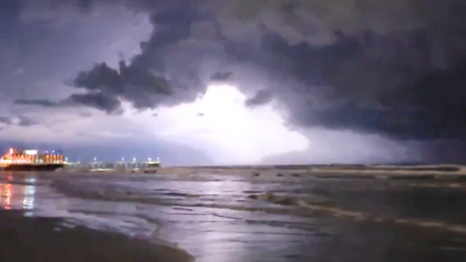 Lightning over Daytona Beach on Feb. 4, 2024 during a severe thunderstorm warning.