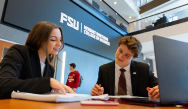 Two Florida State University Wertheim College of Business students studying.