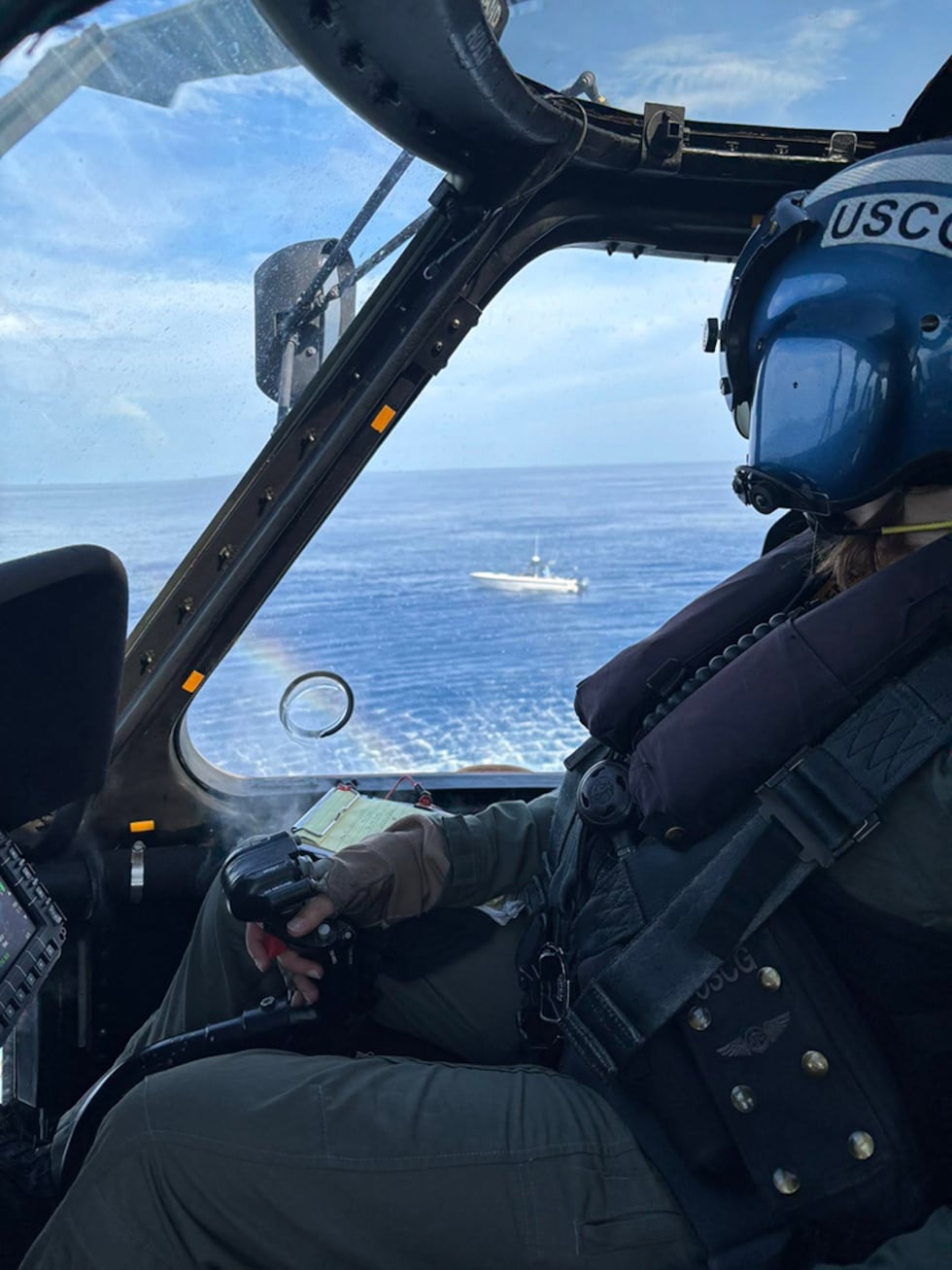 The helicopter crew arrived at the scene and hoisted the man aboard.