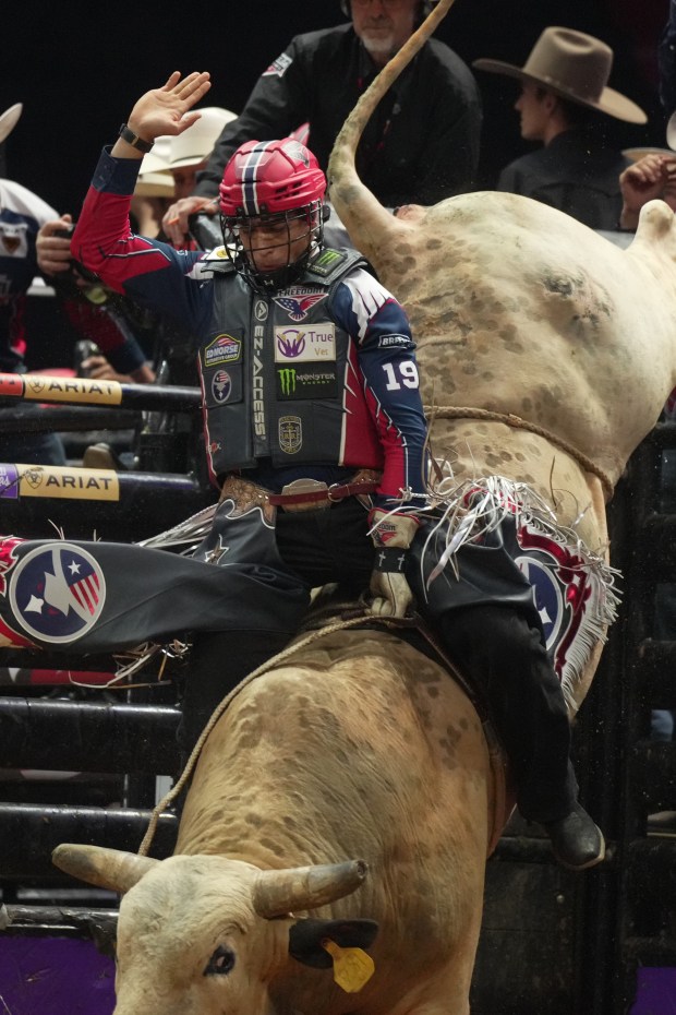 Bruno Carvalho of Florida Freedom rides Husky rides during the Professional Bull Riding event at Amerant Bank Arena, Sunday, Aug. 9, 2026 (Jim Rassol/Contributor).