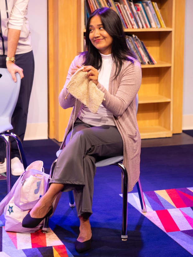 Jen Chia plays Meiko, who channels her anger and frustration into furious knitting. (Matthew Tippins/Courtesy)