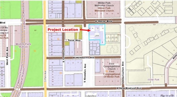 The development is planned for 210 E. Morse Boulevard, taking over the historic apartment footprint at S. Knowles Avenue. (City of Winter Park)