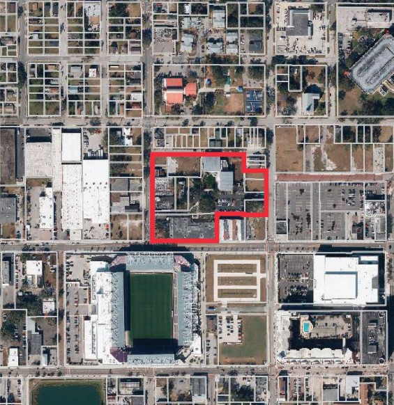 The new shelter building will rise on the existing Coalition for the Homeless campus at the intersection of Parramore Avenue and W. Central Boulevard, just north of Inter&Co Stadium. (City of Orlando)