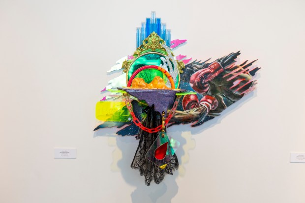 The work of Hilary White questions idols and systems of belief in the "Experience Contemporary: A Wrench in the Gears" exhibition at Casselberry Arts Center on Aug. 24, 2026. (Patrick Connolly/Orlando Sentinel)
