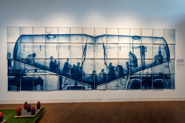 Noelle Mason's work examines systems of surveillance in modern society in the "Experience Contemporary: A Wrench in the Gears" exhibition at Casselberry Arts Center on Aug. 24, 2026. This (Patrick Connolly/Orlando Sentinel)