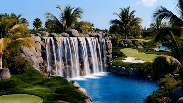 PopStroke is opening its International Drive flagship location later this year with its "most elaborate mini golf course" yet. The two 18-hole courses feature waterfalls and one cave with a shark and stingray-filled aquarium. (Courtesy of PopStroke)