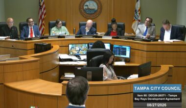 In a 4-3 vote on Thursday at City Hall, the council approved its $80 million portion of funding in the team’s $2.3 billion stadium and entertainment district at the Hillsborough College site on Dale Mabry Highway. (City of Tampa TV)