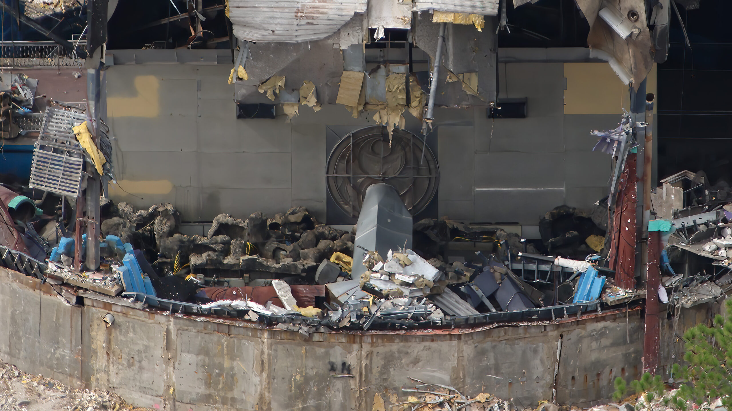 The final recognizable pieces of Poseidon’s Fury have been exposed as demolition crews tear through the former attraction’s show building at Universal Islands of Adventure.