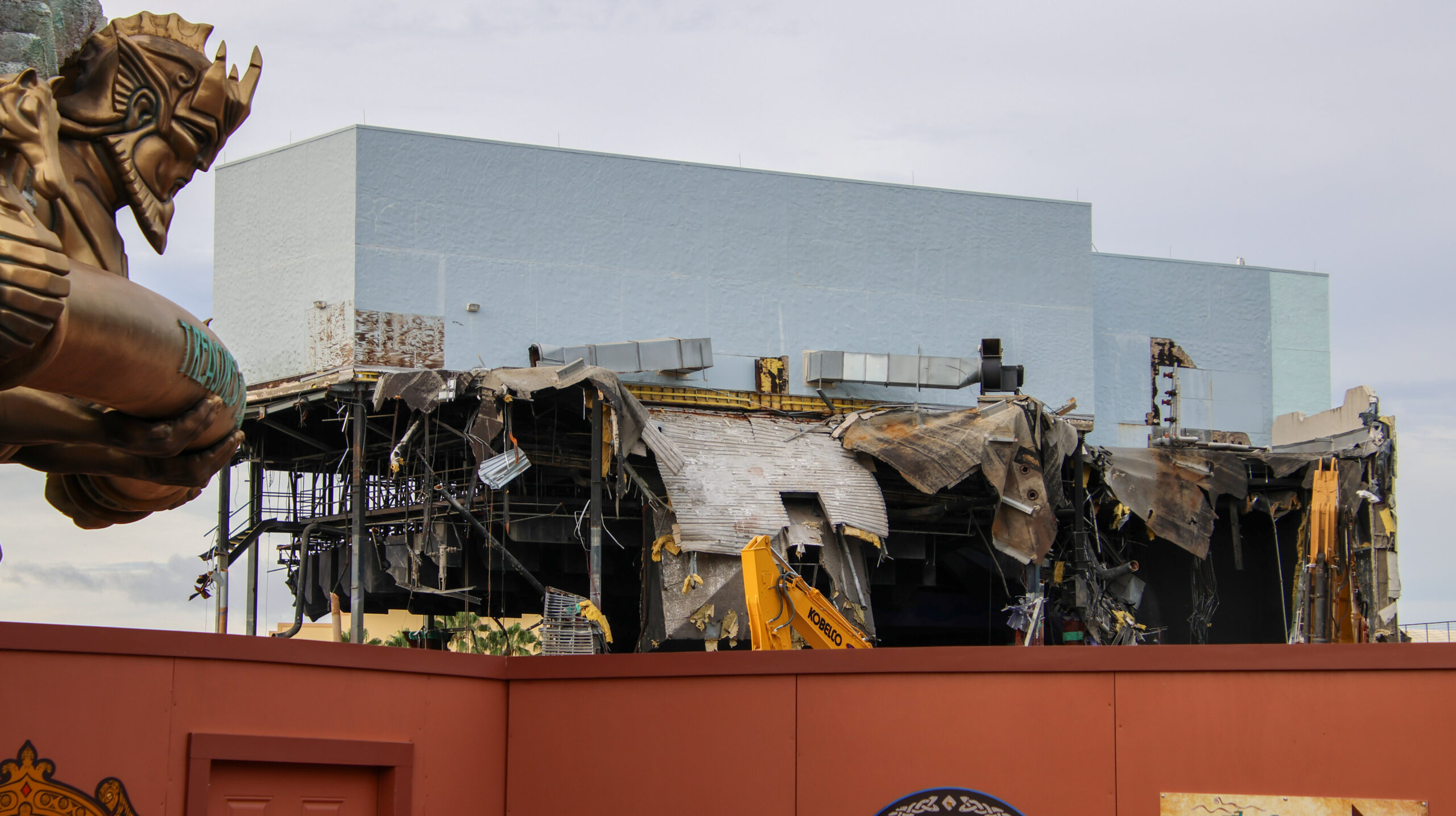 The final recognizable pieces of Poseidon’s Fury have been exposed as demolition crews tear through the former attraction’s show building at Universal Islands of Adventure.