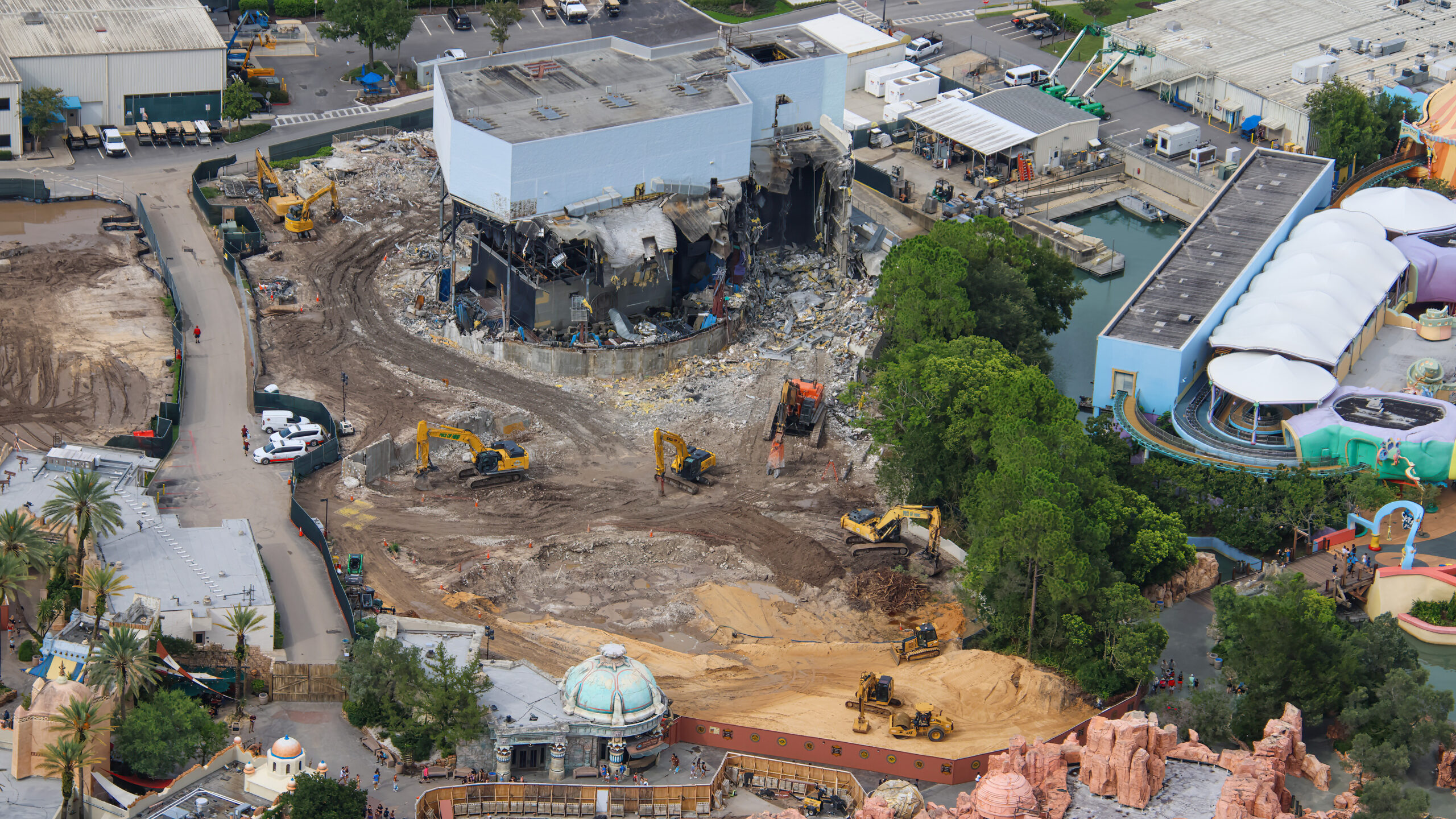 The final recognizable pieces of Poseidon’s Fury have been exposed as demolition crews tear through the former attraction’s show building at Universal Islands of Adventure.