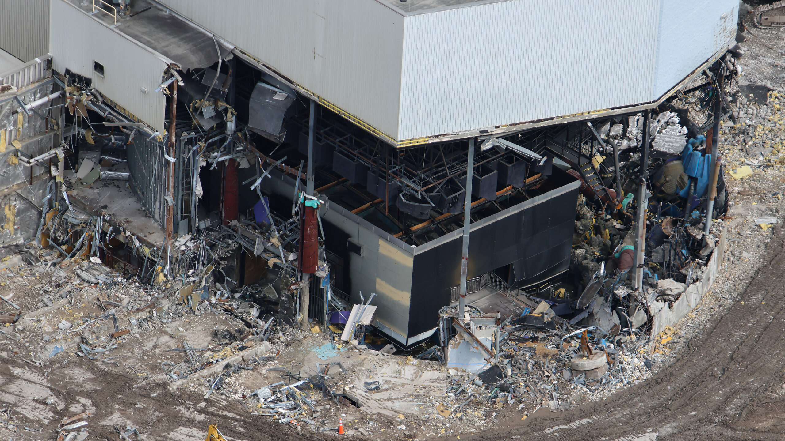 The final recognizable pieces of Poseidon’s Fury have been exposed as demolition crews tear through the former attraction’s show building at Universal Islands of Adventure.