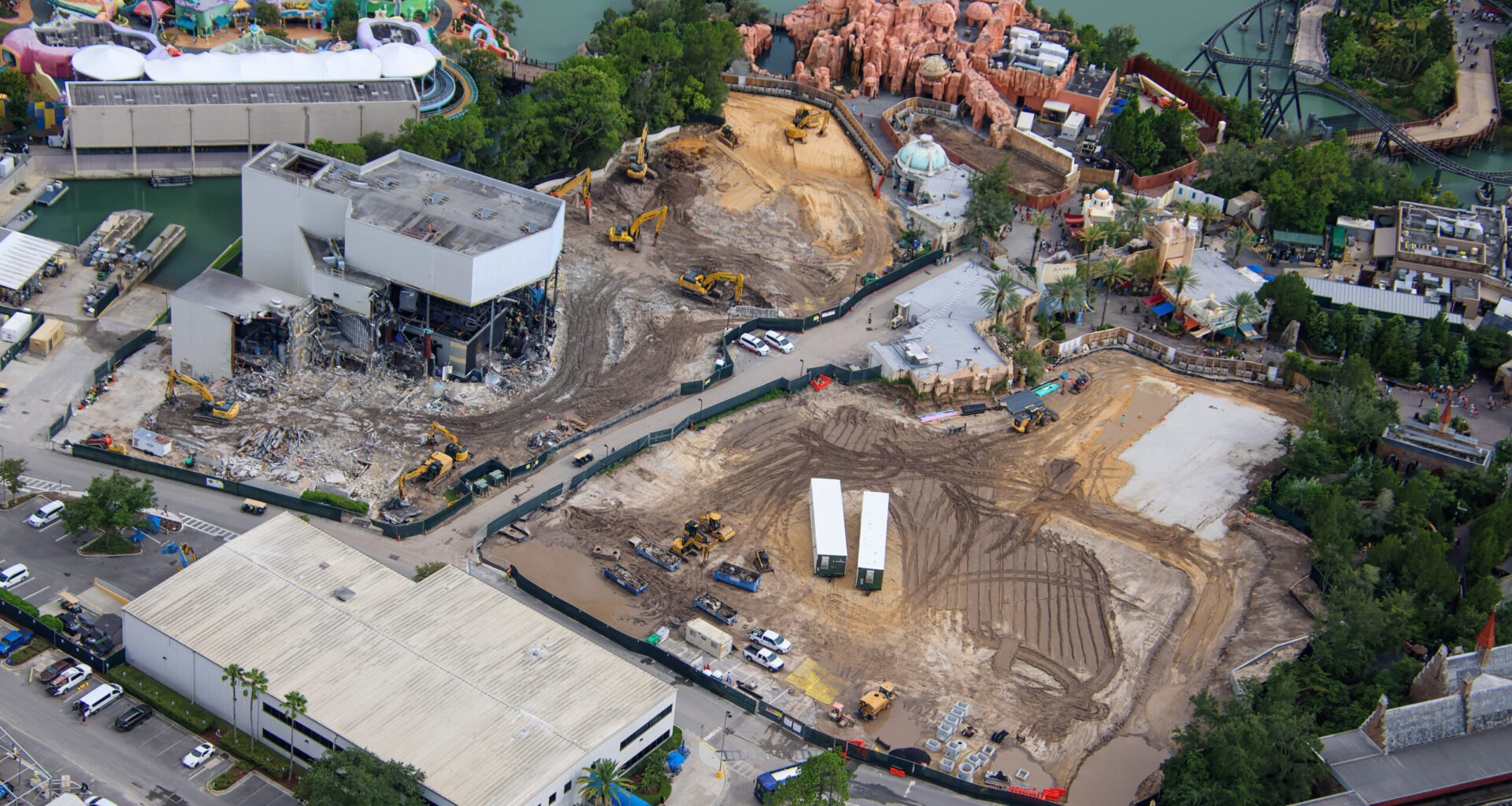 The final recognizable pieces of Poseidon’s Fury have been exposed as demolition crews tear through the former attraction’s show building at Universal Islands of Adventure.