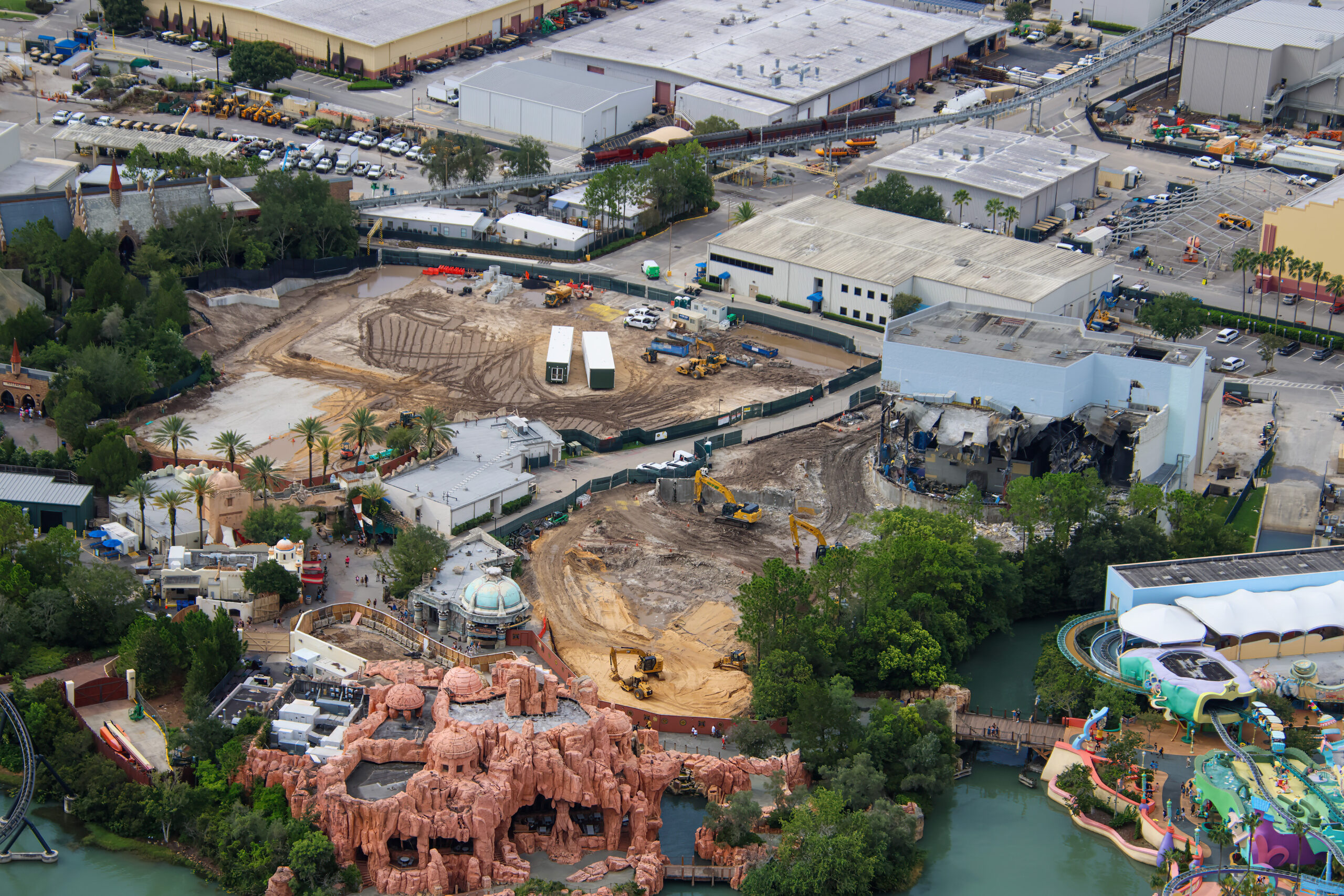 The final recognizable pieces of Poseidon’s Fury have been exposed as demolition crews tear through the former attraction’s show building at Universal Islands of Adventure.