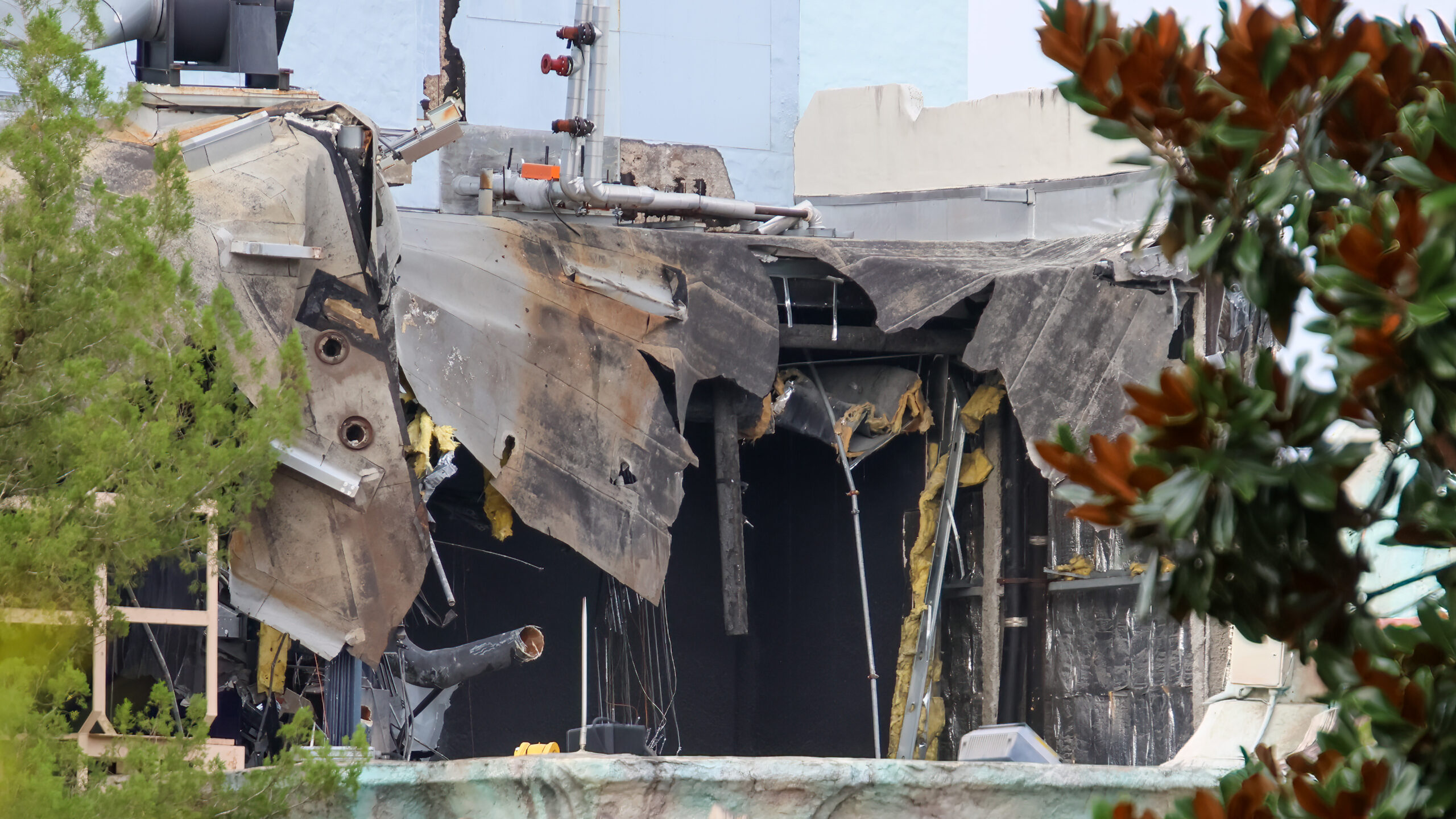 The final recognizable pieces of Poseidon’s Fury have been exposed as demolition crews tear through the former attraction’s show building at Universal Islands of Adventure.