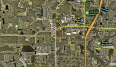 Aerial map showing the proposed Citrus Park apartment development site along Sheldon Road near Citrus Park Drive in Tampa.