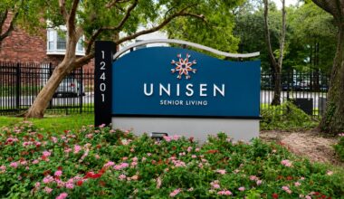 Unisen Senior Living entrance sign near the former University Mall in Tampa