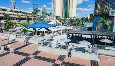 The Sail Plaza waterfront bar and Big Ray’s Fish Camp outside the Tampa Convention Center in downtown Tampa