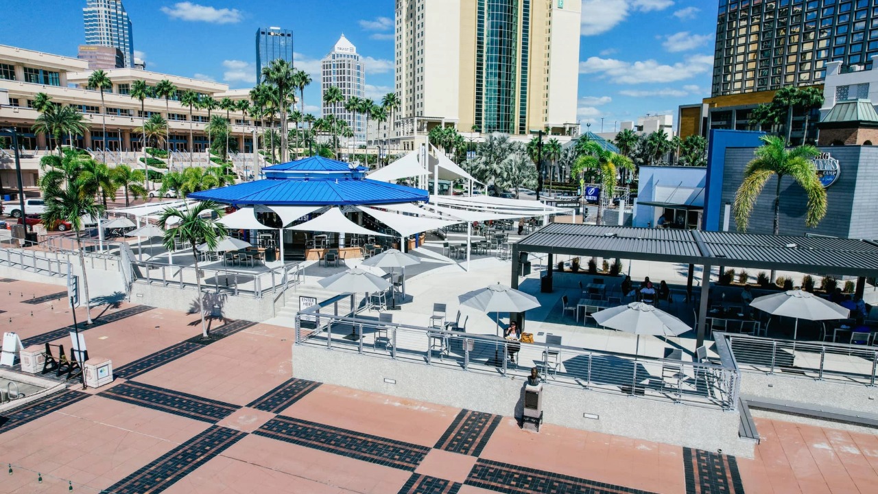 The Sail Plaza waterfront bar and Big Ray’s Fish Camp outside the Tampa Convention Center in downtown Tampa